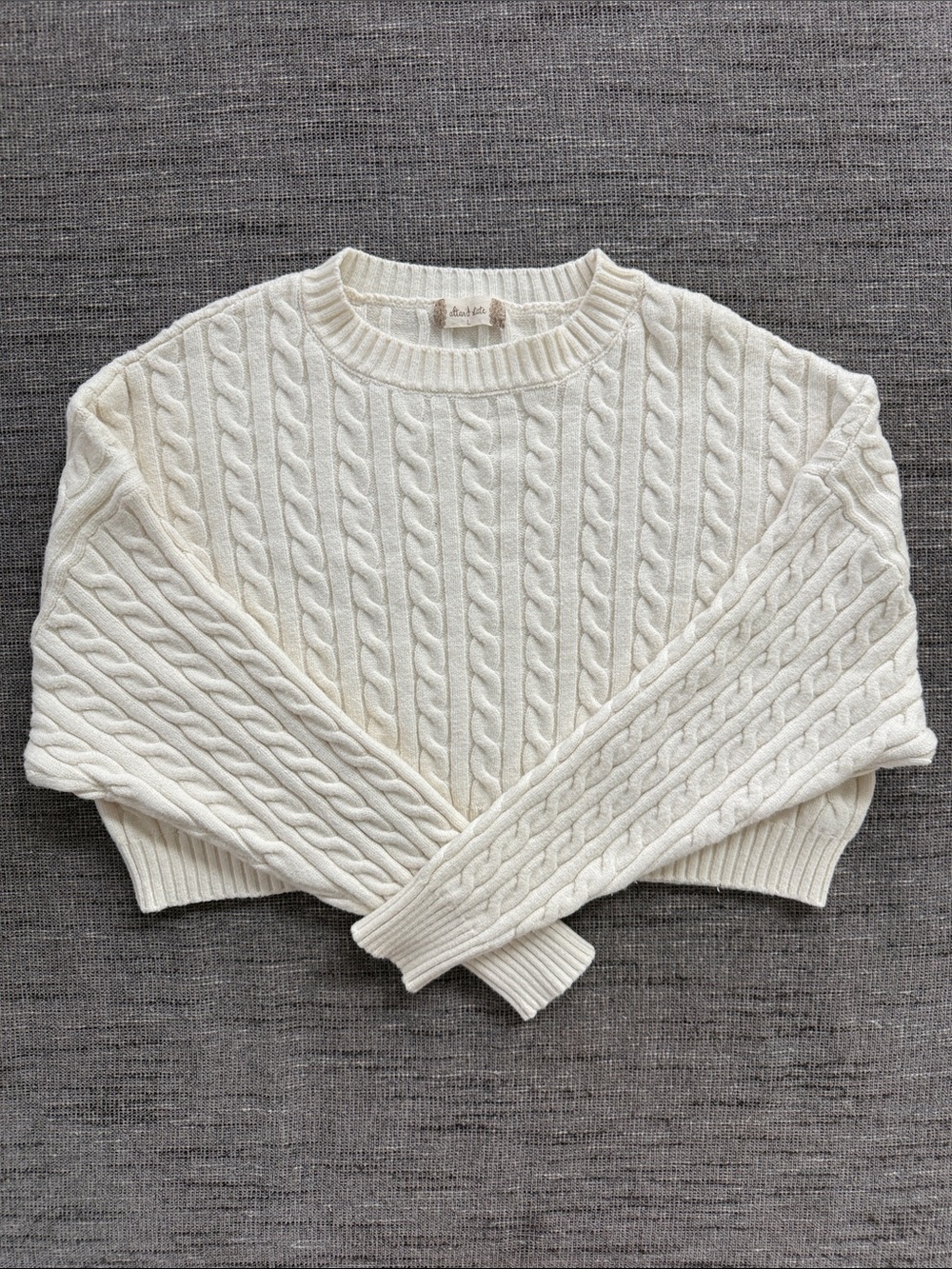 Altar'd State Ivory Cable Knit Cropped Crew Sweater